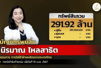 INFO: ทรัพย์สิน 291.92 ล. 'นิรมาณ ไหลสาธิต' กรรมการ การไฟฟ้าฝ่ายผลิตแห่งประเทศไทย