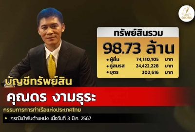 INFO: ทรัพย์สิน 98.73 ล. 'คุณดร งามธุระ' กก.การท่าเรือแห่งประเทศไทย