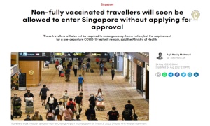 'สิงคโปร์'เคาะ 29 ส.ค. นักเดินทางยังไม่ฉีดวัคซีนเดินทางเข้า ปท.ได้ ไม่ต้องทำเรื่องขอ สธ.