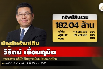 INFO: ทรัพย์สิน 182.04 ล. 'วิรัตน์ เอื้อนฤมิต' กก.วิทยุการบินแห่งประเทศไทย